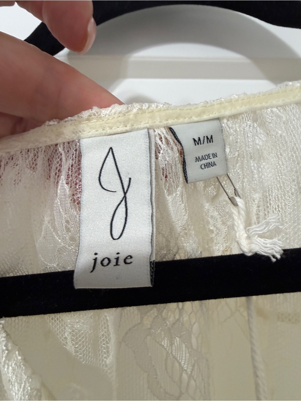 Joie Cream Lace Ruffle-Front Puff Sleeve Blouse - Picture 2 of 8